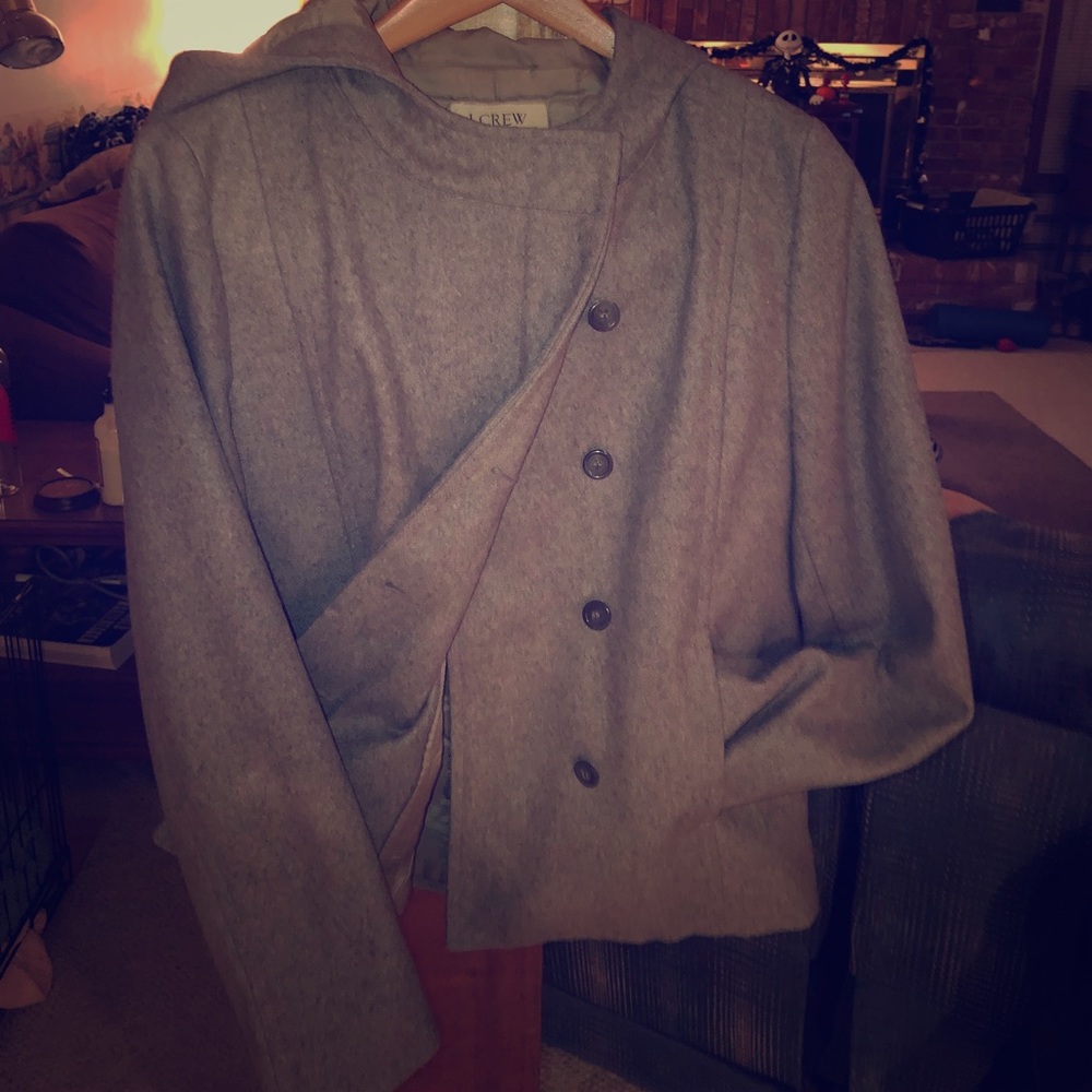 J. Crew Wool, Grey Peacoat with hood