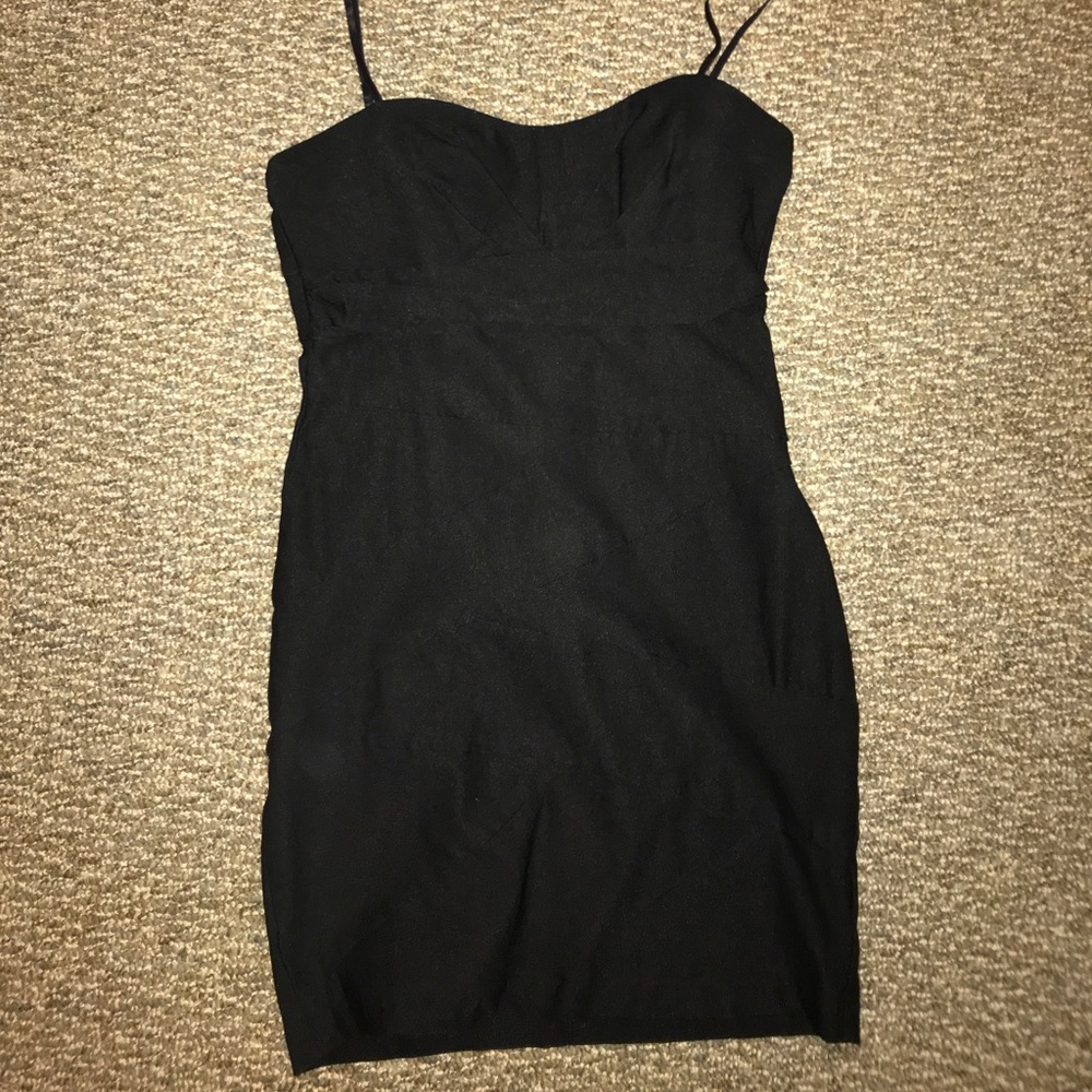 Black strapless bodycon mini dress