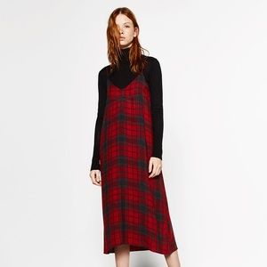 Zara Red Plaid Midi Dress
