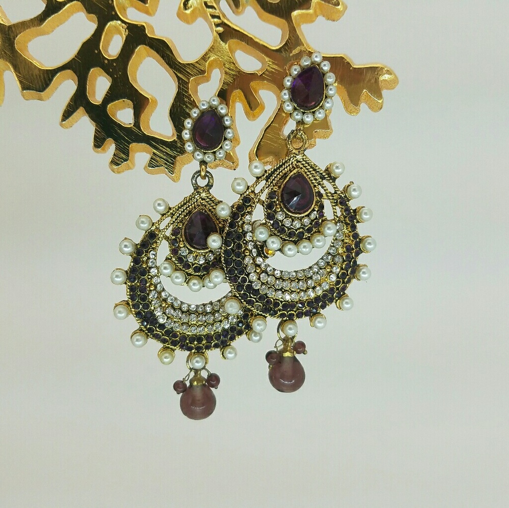 Pearl purple gold earrings