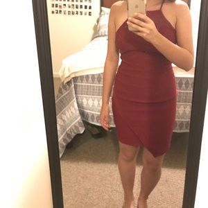Red halter top mini bodycon dress