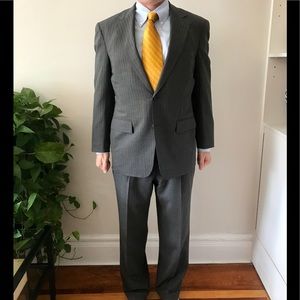 Brooks Brothers Grey and White Chalk Stripe Suit