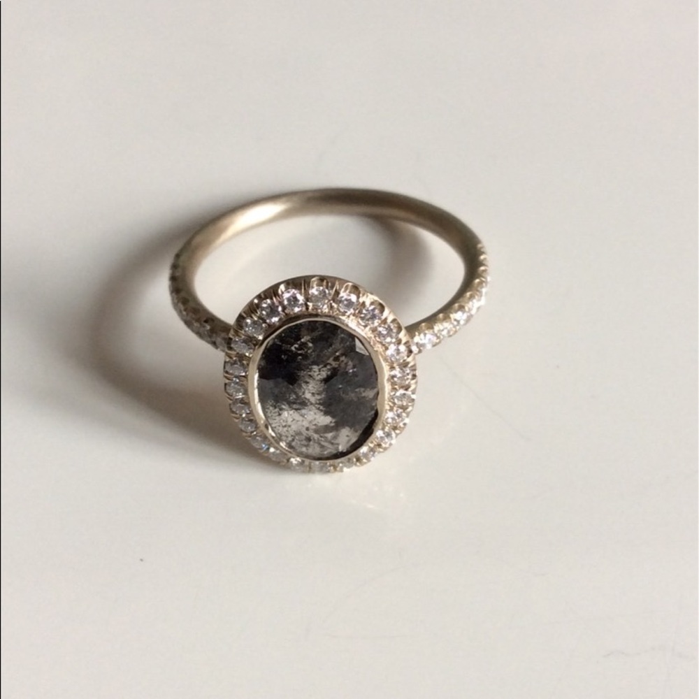 Natural black diamond engagement ring and band - Picture 2 of 5
