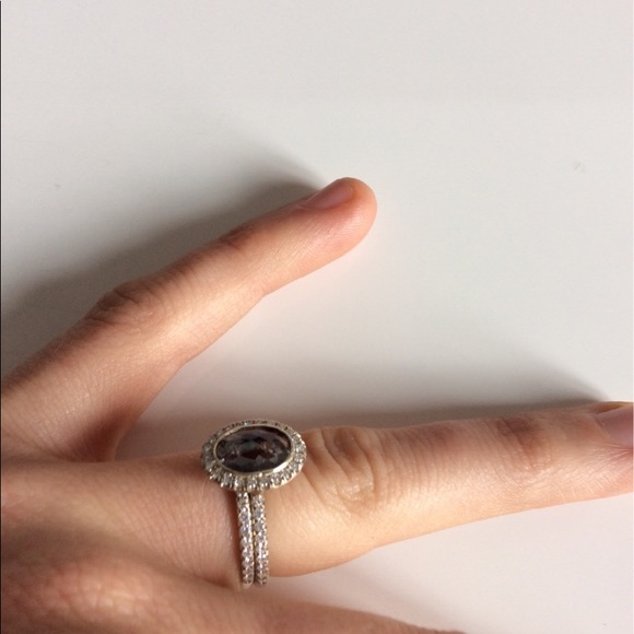 Natural black diamond engagement ring and band - Picture 3 of 5