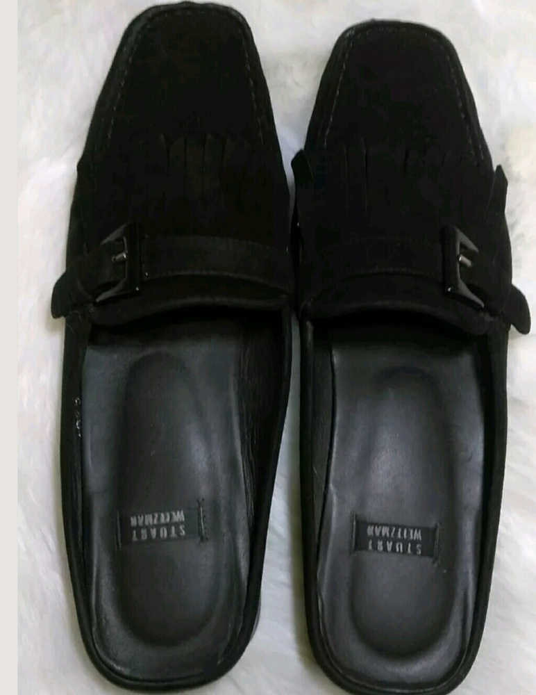 Stuart Weitzman suede slip on slides