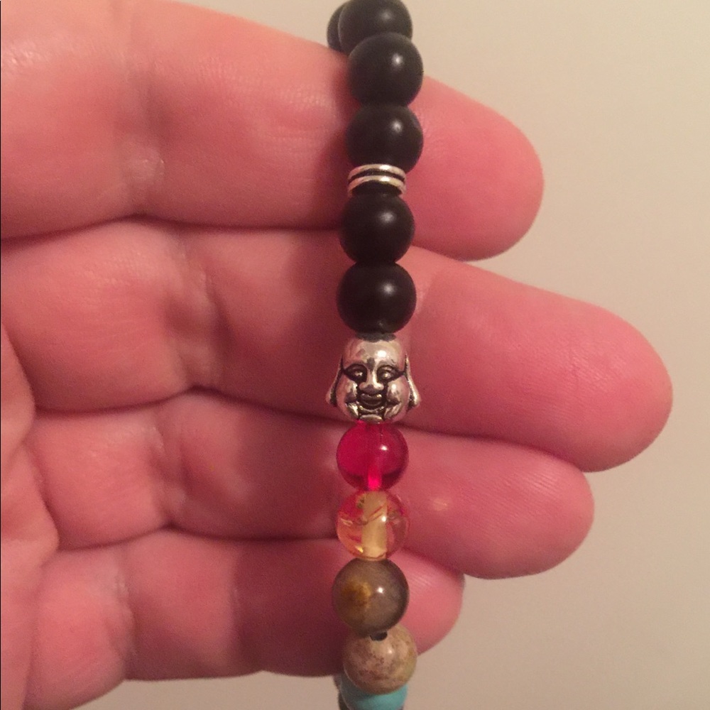 Hindu Buddha Icon and Multicolor Stone Bracelet