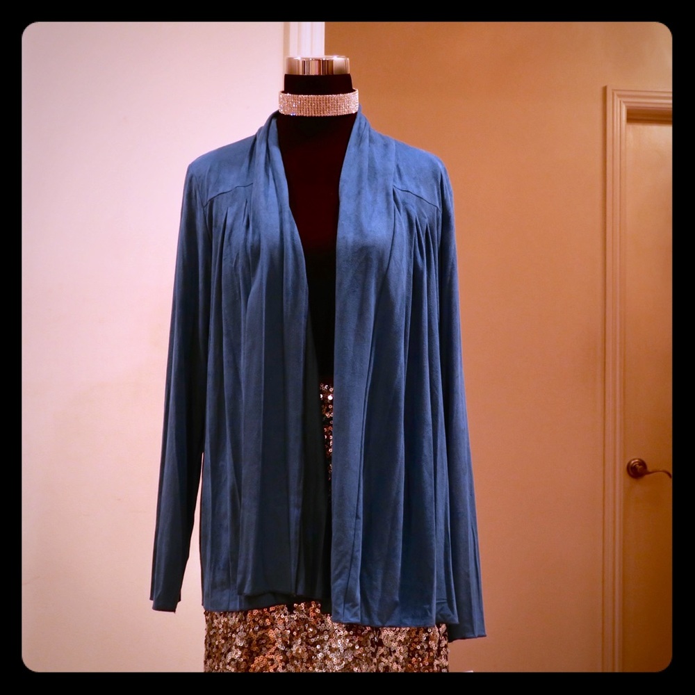 NWT Blue Cyan Ultra Soft Micro Suede Open Cardigan