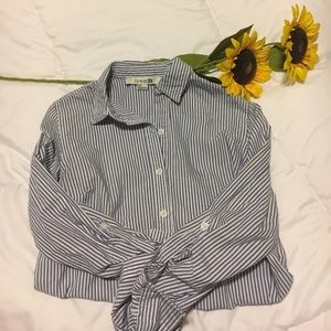 White & Blue Striped Button Up