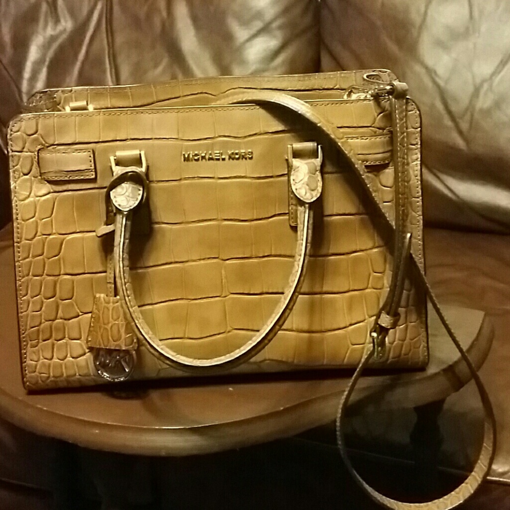 Michael Kors Dillon Croc Embossed Leather Satchel