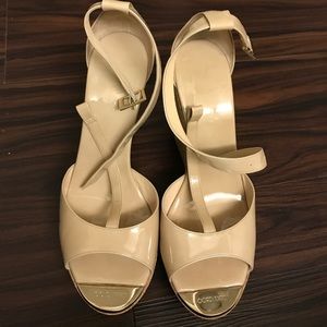 Jimmy Choo patent nude wedges