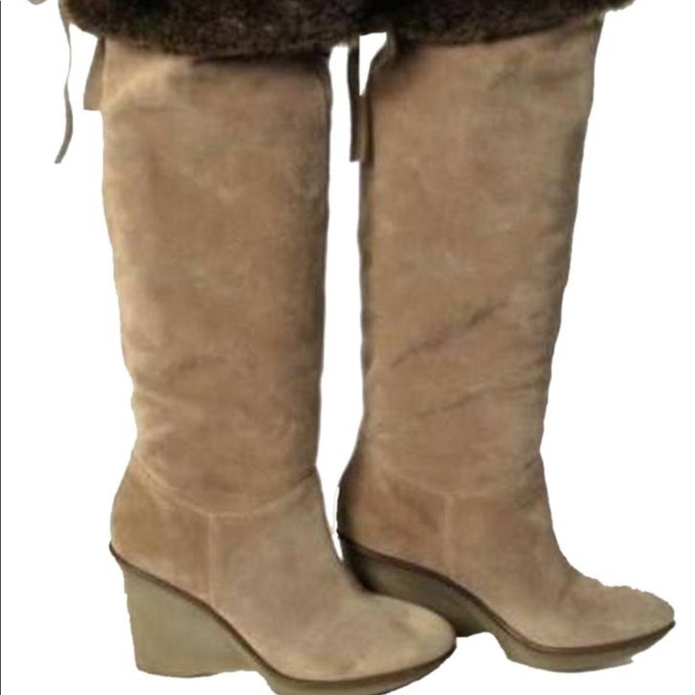 B.Makowski 'Natalie'Suede KneeHigh Faux Fur Wedge