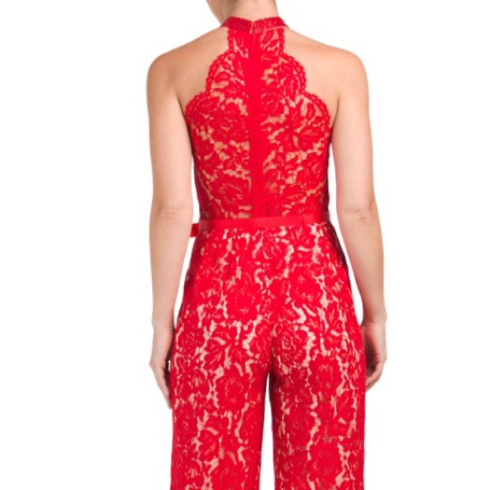 Lotus Threads racerback halter red lace jumpsuit - Picture 2 of 7