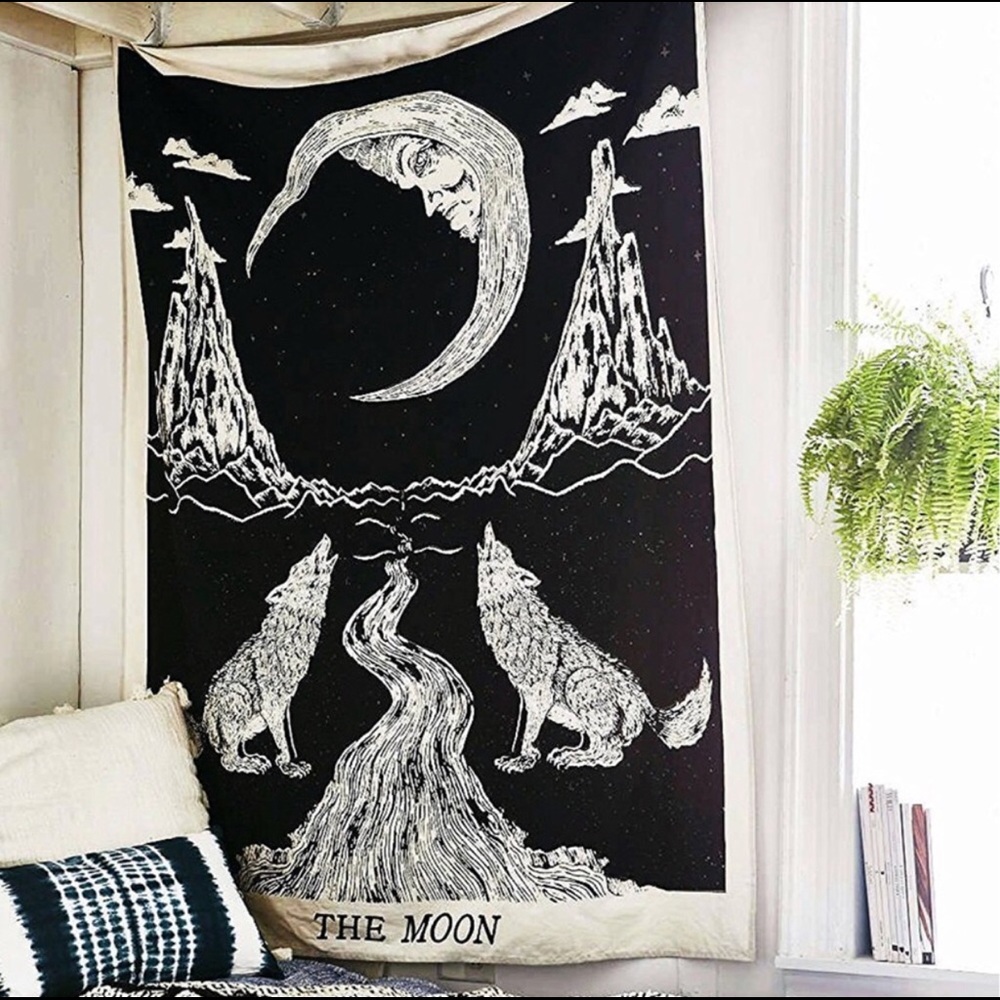 1 LEFT! The Moon Tarot Card Wall Tapestry 🐺🌙