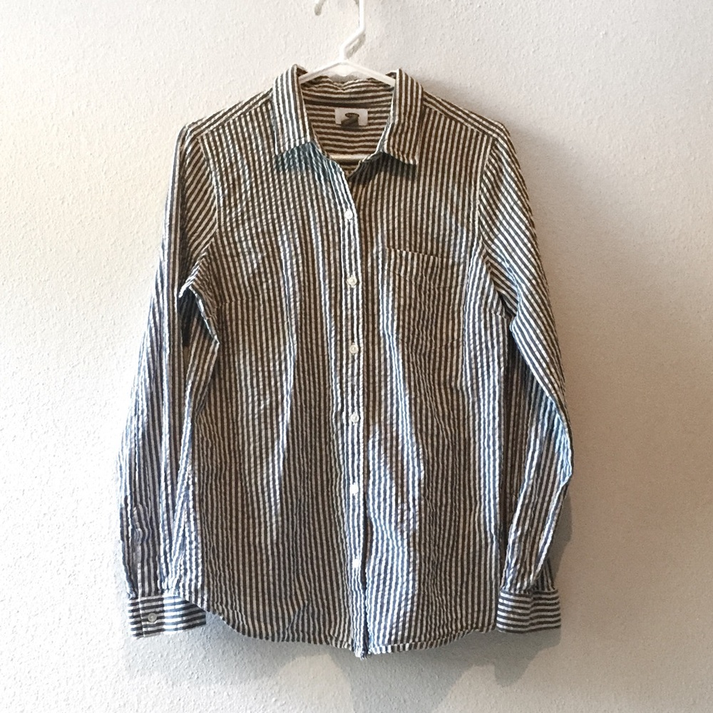 Pinstripe cotton slub button down shirt