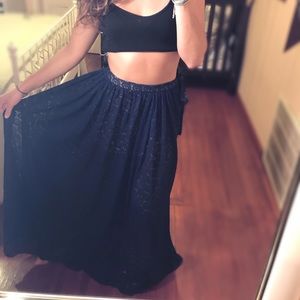 Fame & Partners Skirts - FAME & PARTNERS MAXI LACE SKIRT :: color- NAVY Fame & Partners Skirts - FAME & PARTNERS MAXI LACE SKIRT :: color- NAVY