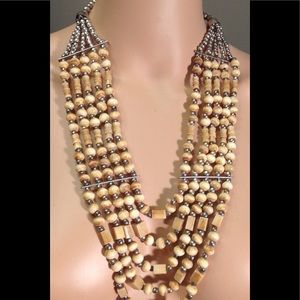 BOHO Multi Strand Necklace Silver Beads & Bars