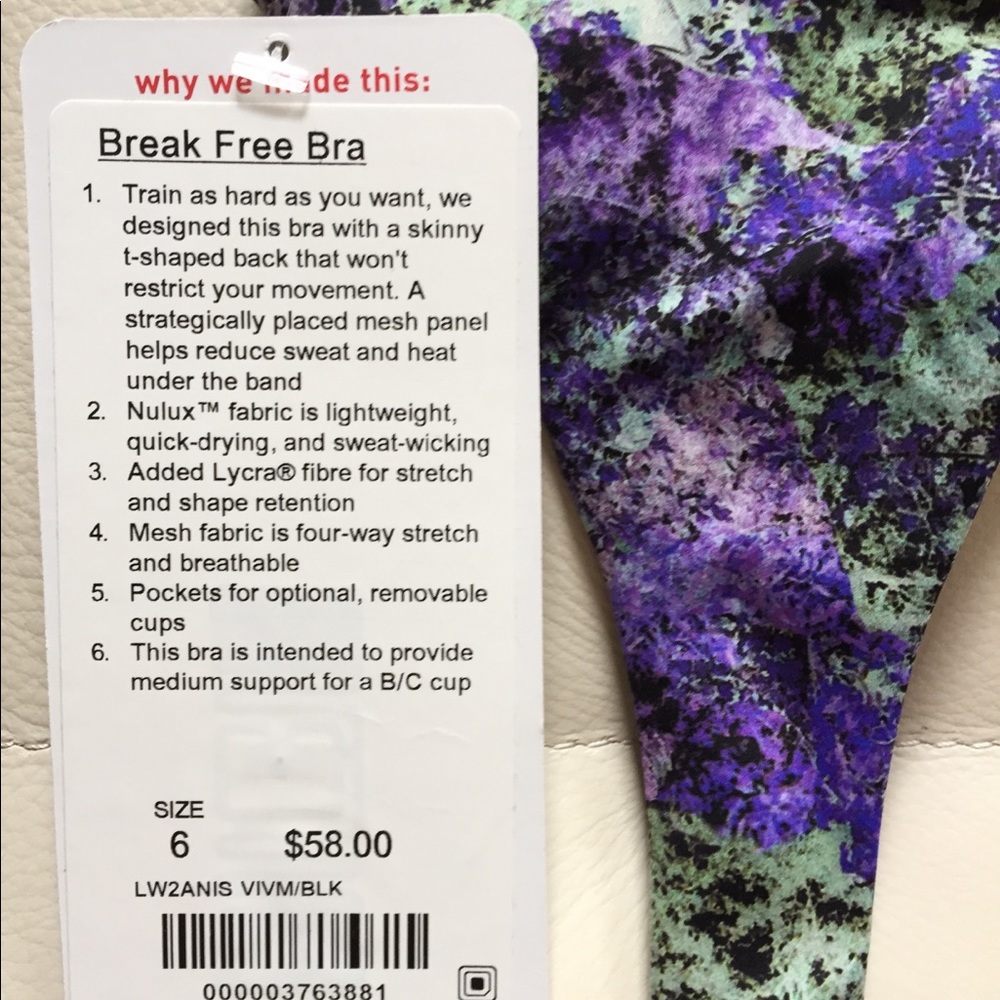 NWT VIVM LULULEMON BREAK FREE BRA - - Size 6 - Picture 4 of 5