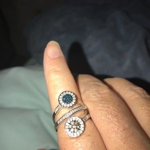 .925 ring  white, champagne, Blue Diamonds .75 ct