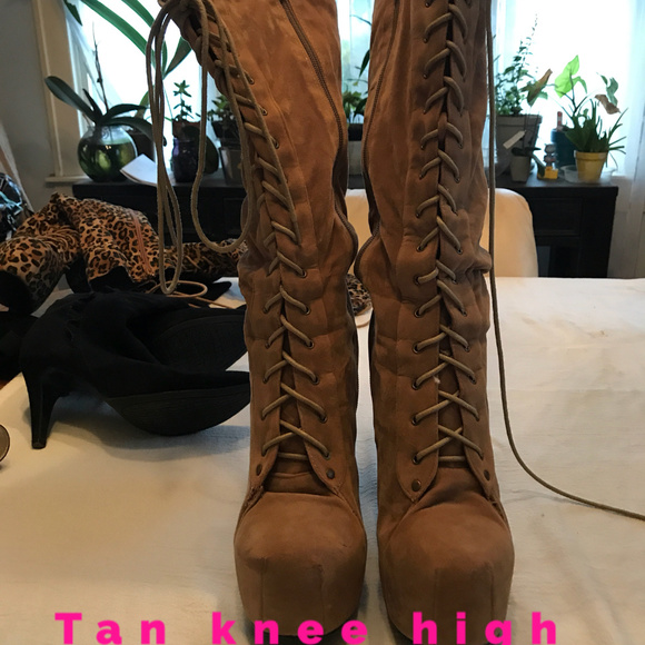 tan knee high boot with laces - Picture 1 of 3