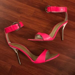 GIUSEPPE ZANOTTI NEON PINK PATENT ANKLE STRAP HEEL GIUSEPPE ZANOTTI NEON PINK PATENT ANKLE STRAP HEEL