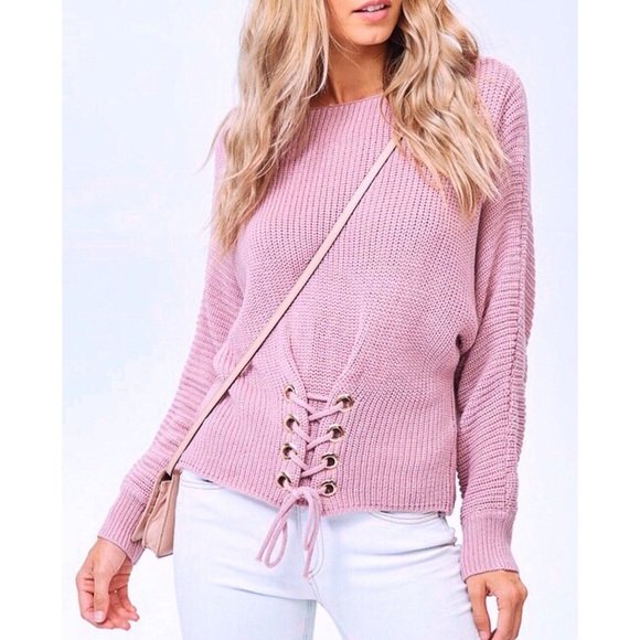 1L left! Mauve, Lace Front BF Sweater - Picture 6 of 9