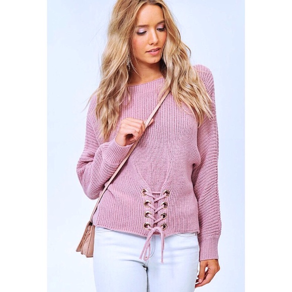 1L left! Mauve, Lace Front BF Sweater - Picture 7 of 9