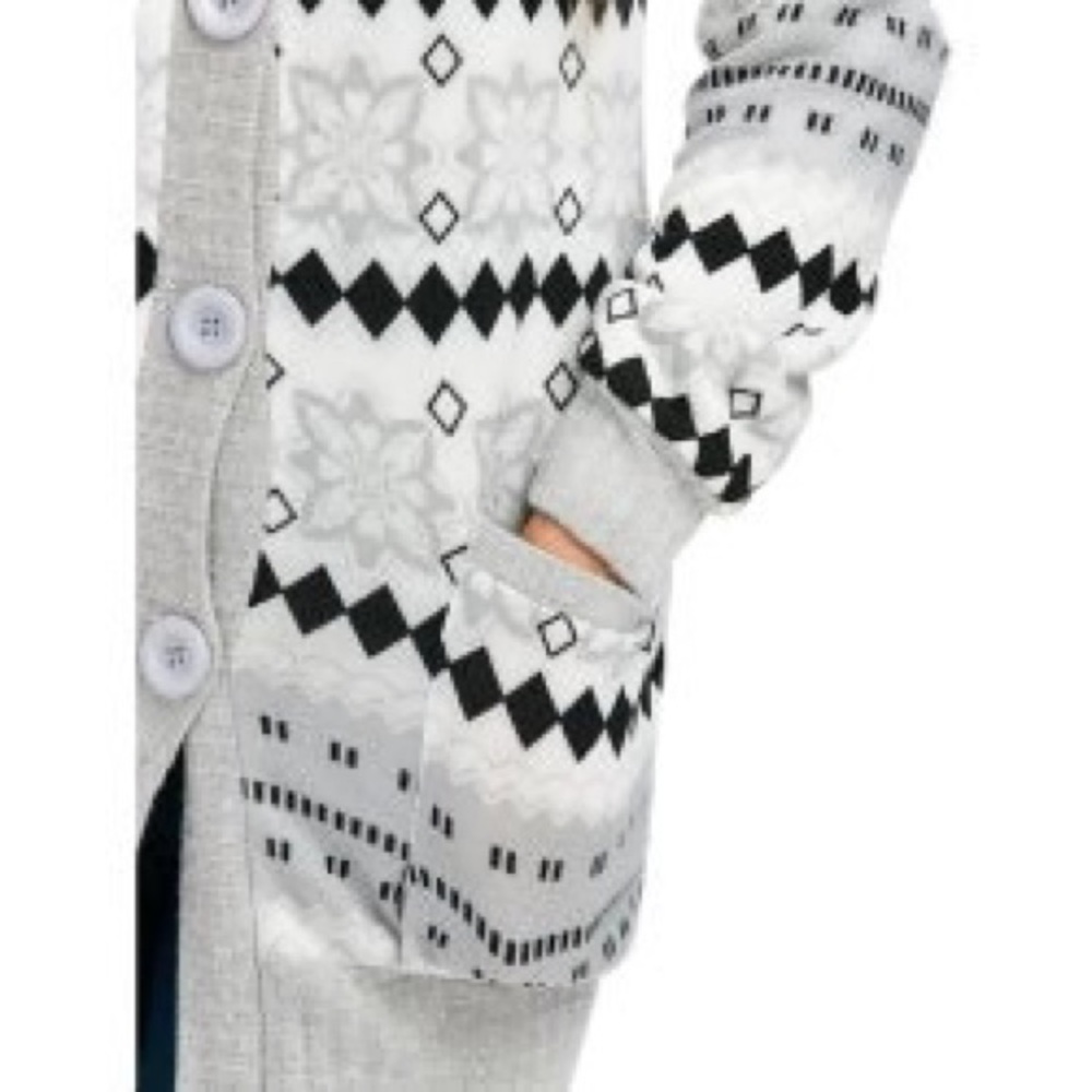 Gray Hooded Button Up Geometric Cardigan - Picture 4 of 4