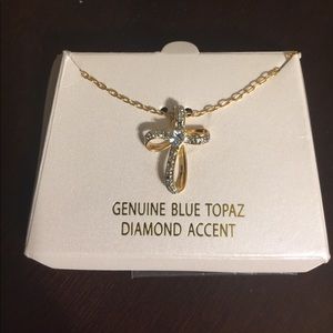 Sterling Topaz Cross Pendant with Chain! New!