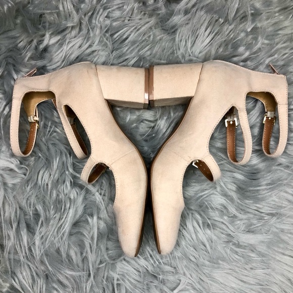 Triple Strap Faux Suede Mary Jane Heels - Picture 2 of 7