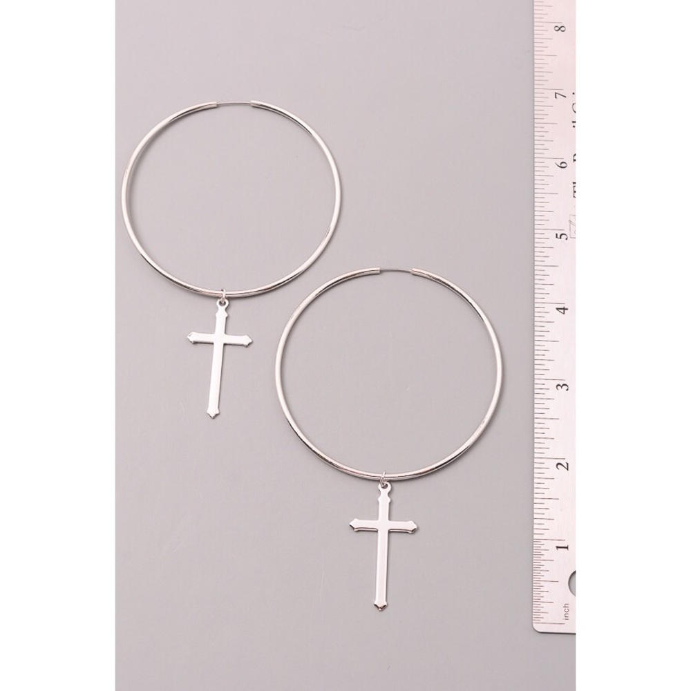 Gold hoop, cross earrings - Picture 4 of 5