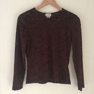 Brown Mesh Long Sleeve Top