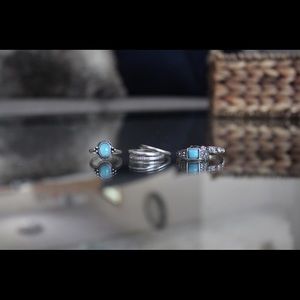 Blue / Silver Distressed Ring Set (8 Rings Total)