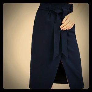 Zara Navy Wrap Midi Skirt