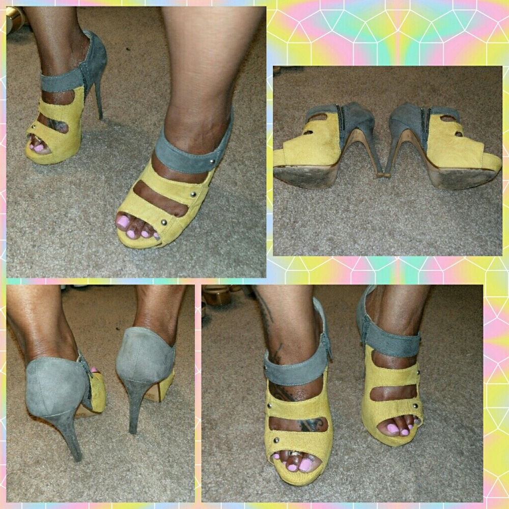 Gray and Yellow Heels