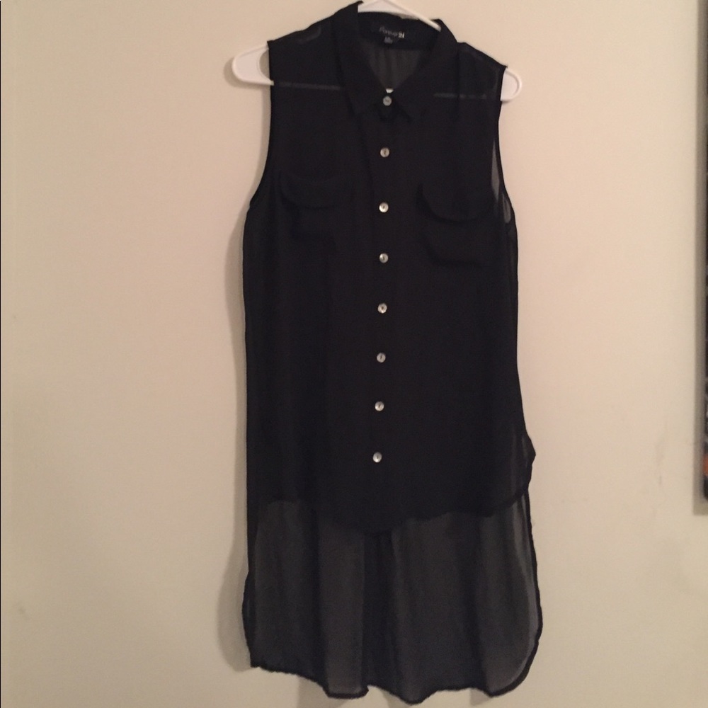 Sheer sleeveless button up