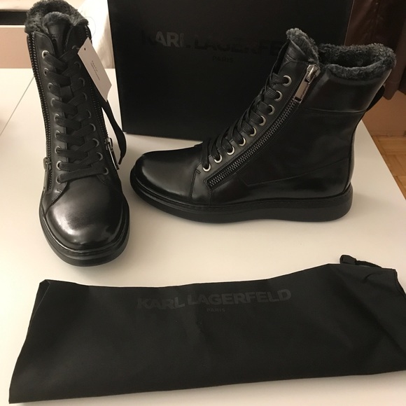Karl Lagerfeld Other - Sold KARL LAGERFELD Mens Black Leather Fur Boots11