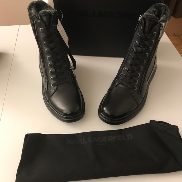 Sold KARL LAGERFELD Mens Black Leather Fur Boots11 - Picture 5 of 8