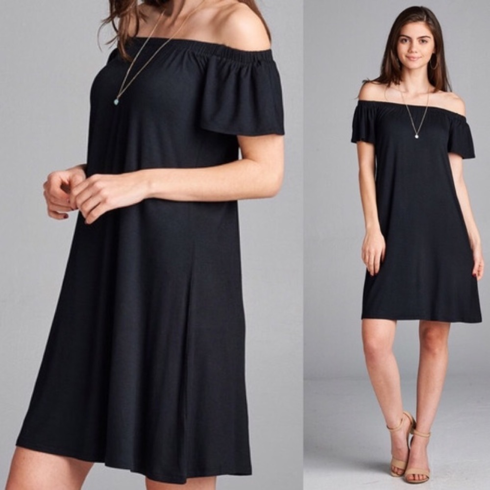 Off The Shoulder Flowy Black Dress