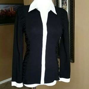 Stretchy Black and White button down blouse