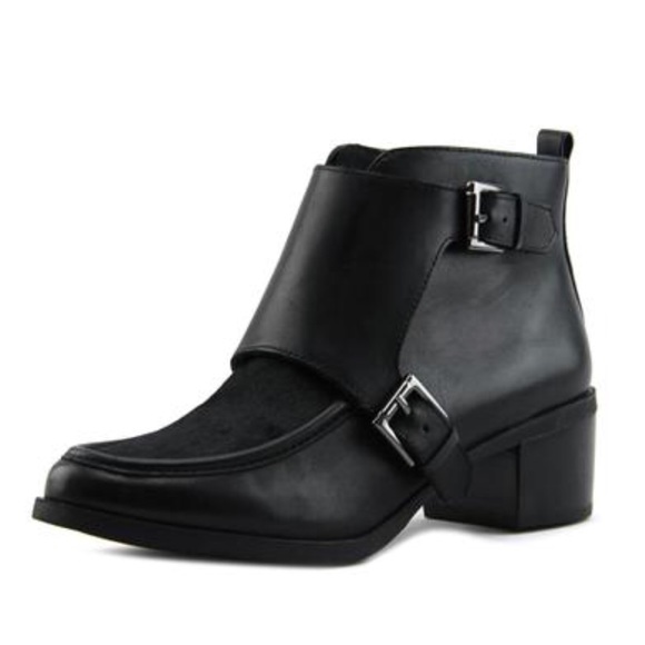 Black Monk Strap Leather Ankle Boots - Picture 3 of 6