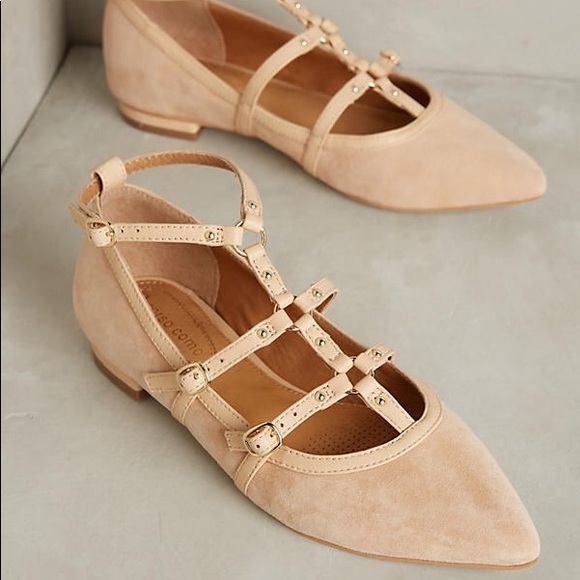 Perfect Nude Suede Cross T Strap Ballet Flats - Picture 3 of 6