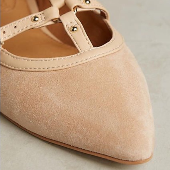 Perfect Nude Suede Cross T Strap Ballet Flats - Picture 2 of 6