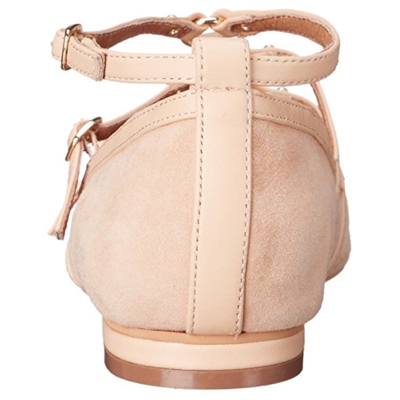 Perfect Nude Suede Cross T Strap Ballet Flats - Picture 4 of 6