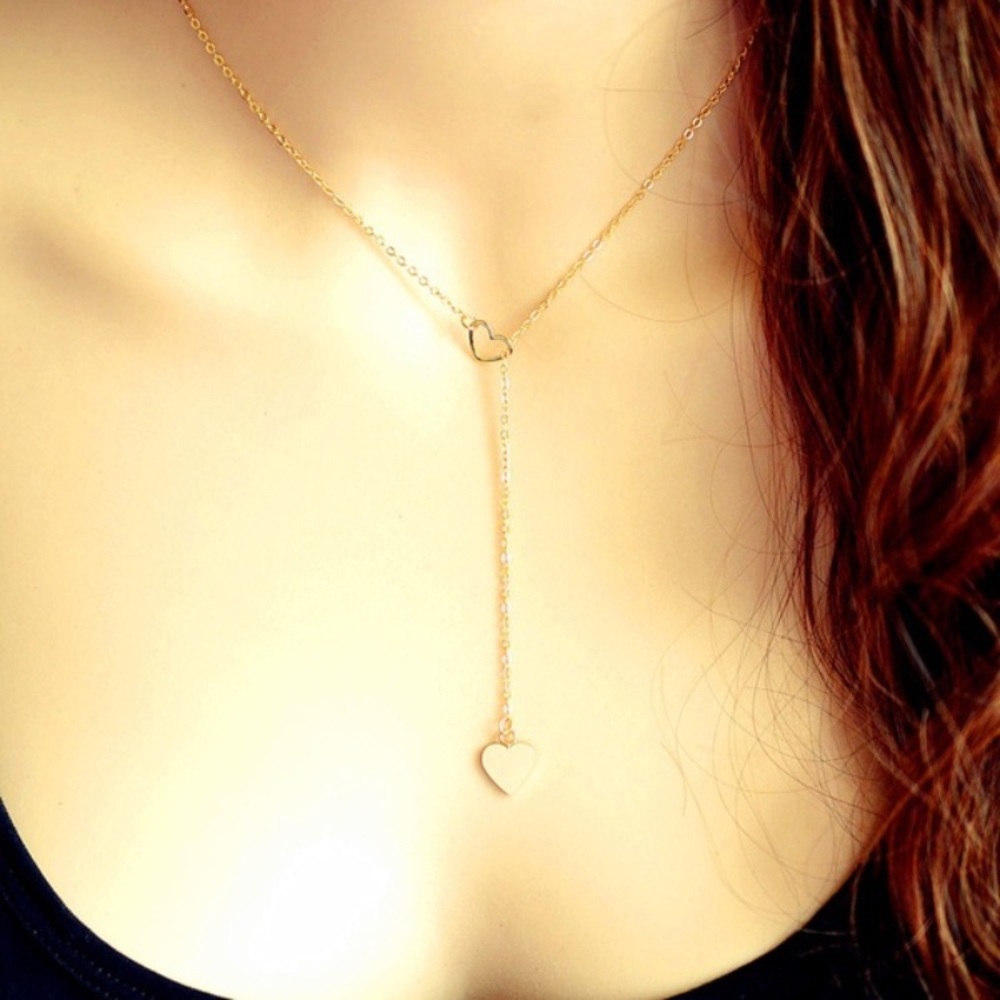 🎀 Lovely Metallic Dainty Hearts Lariat Necklace In Gold Or Silver 💕
