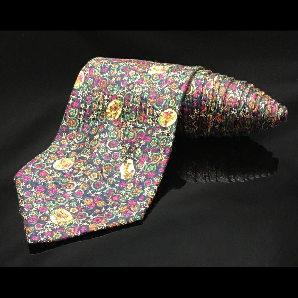 Superb Jacques Farre Gold Blue & Red Floral Silk