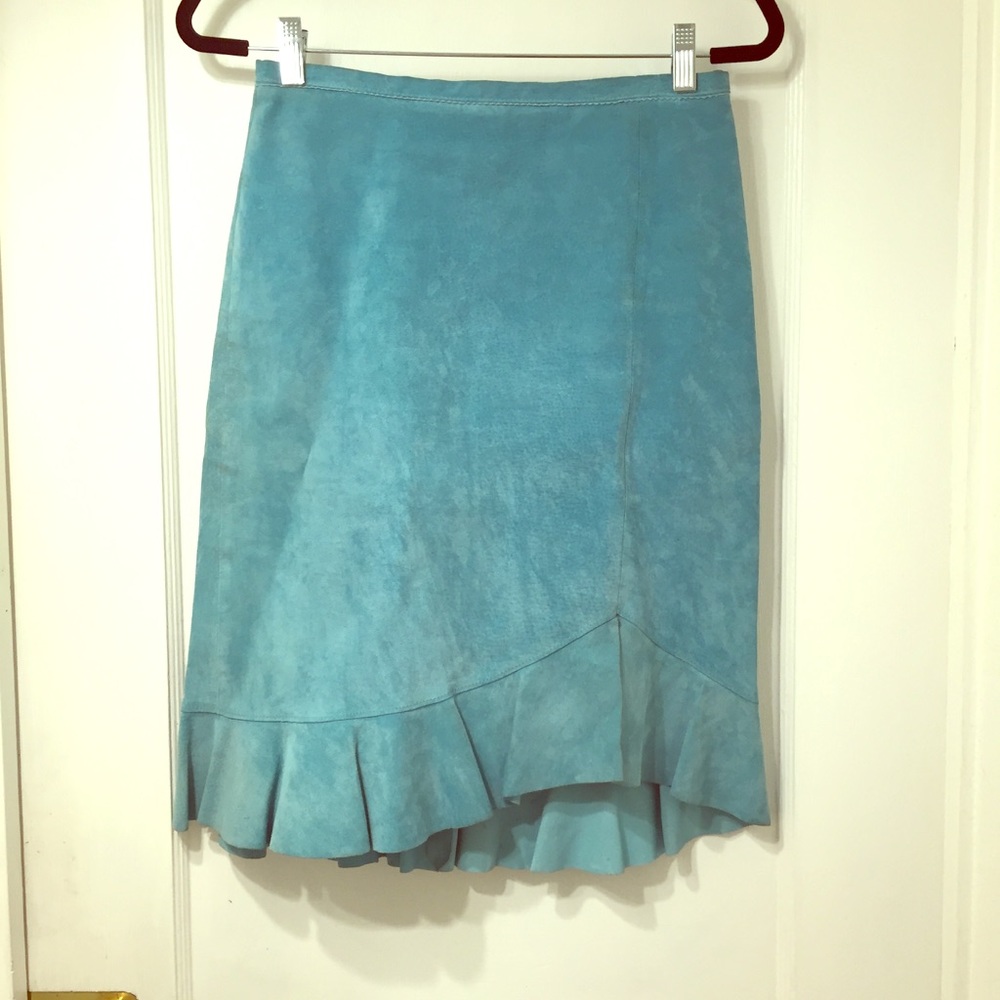 BCBG MAXAZRIA teal blue 100% leather skirt