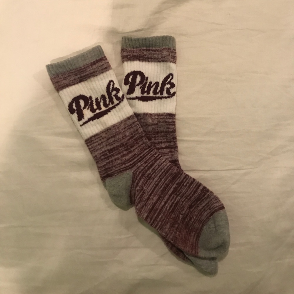 NEW PINK burgundy/white/ grey high socks