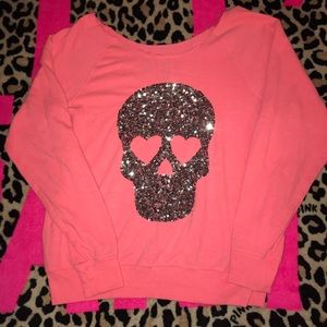 RARE VS Pink Slouchy Skull Bling Crew Sweatshirt