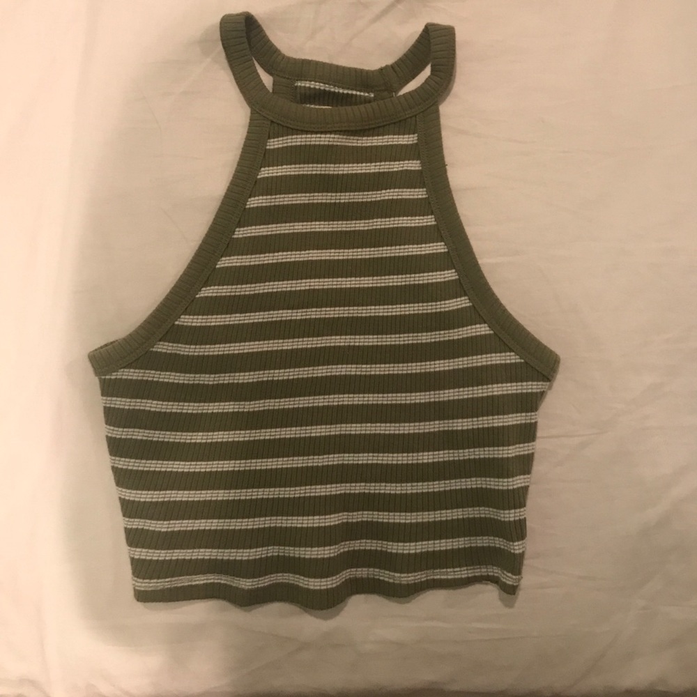 Hollister green and white striped tank crop top