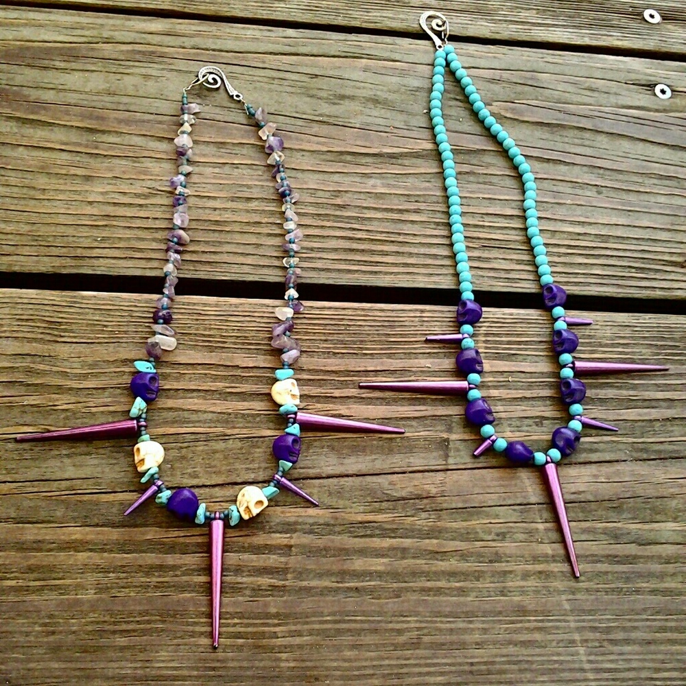 Skull turquoise Amethyst Rivet Necklace -SOLD- - Picture 1 of 1